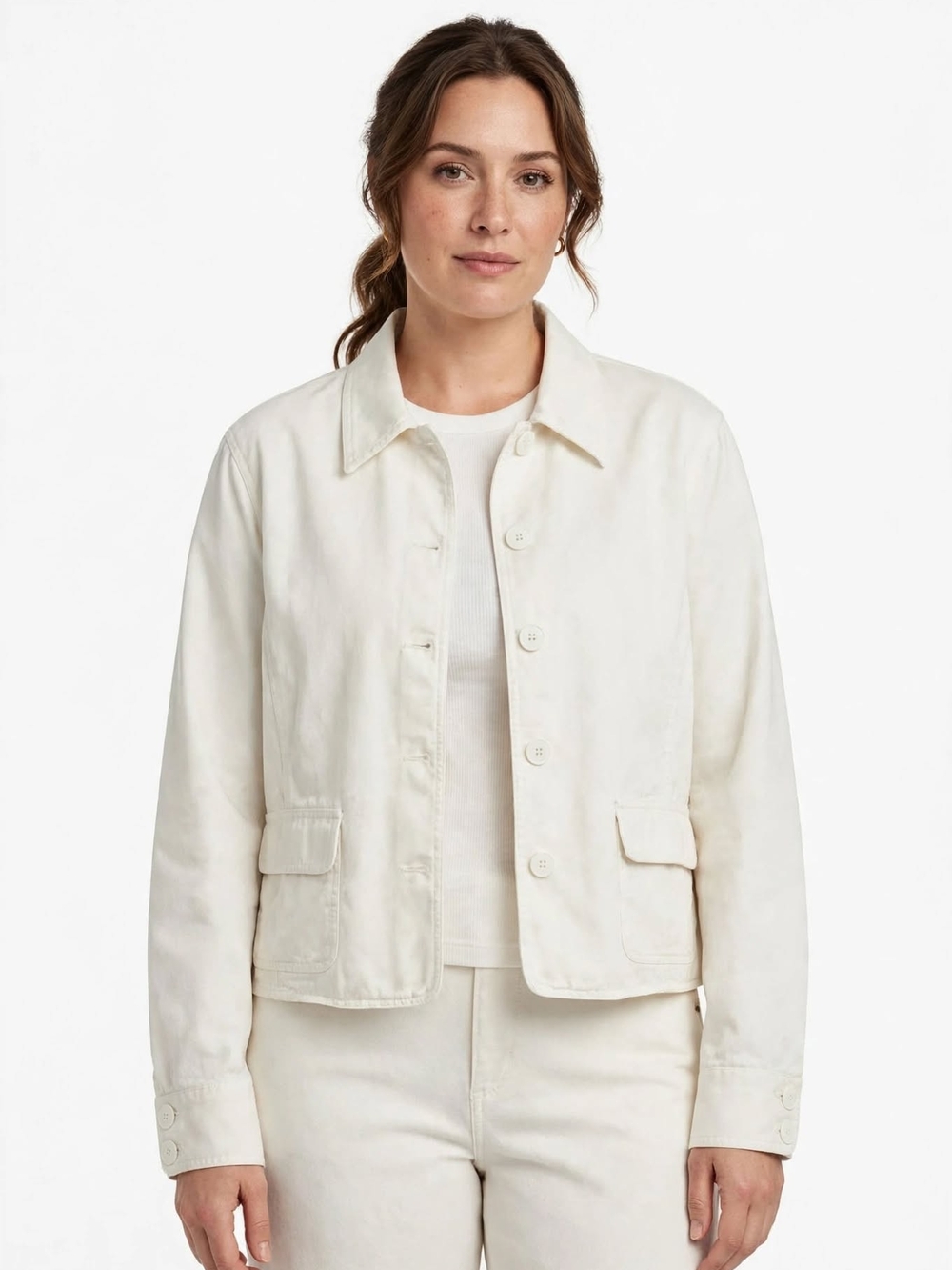 Jones New York Sport White Cropped Utility Jacket XL Shacket 100% Cotton